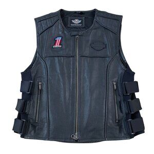Harley-Davidson SWAT Vest Men's Size XL Black Leather Motorcycle Riding Patches
